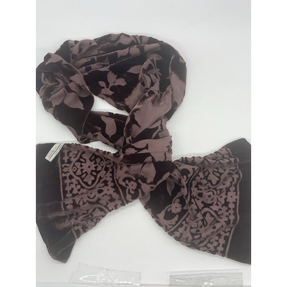 Elaine Gold Silk Blend Burgundy Burnt Velvet Women’s Scarf 62”x10” Witch Party‎